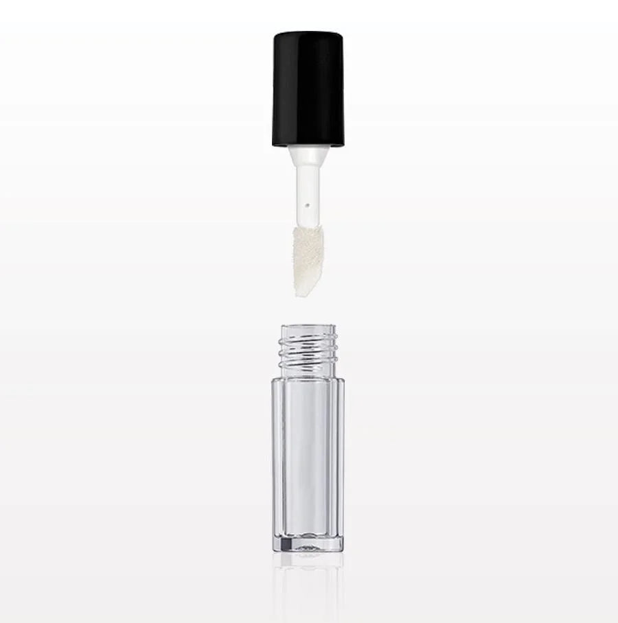 vial clear and cap black with flocked for Liquid Lipstick by Indigo Private Label Cosmetics, Makeup and Skincare Manufacturer. Clean cosmetics and natural makeup ready for your name brand