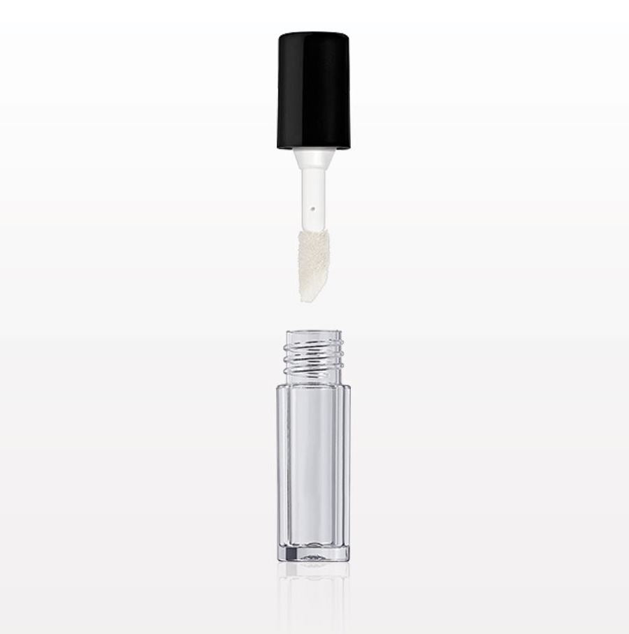 Vial Clear and Cap Black with Flocked doe foot Lip Gloss Applicator and Wipe By Indigo Private Label