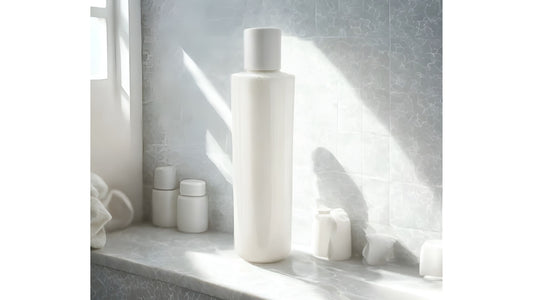  Indigo Private Label deep conditioner bottle placed on a marble shelf in a bright bathroom setting.
