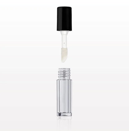 Vial Clear and Cap Black with Flocked. Natural Lip Gloss by Indigo Private Label, Makeup and Skin Care Manufacturers. Clean cosmetics and natural makeup ready for your name brand